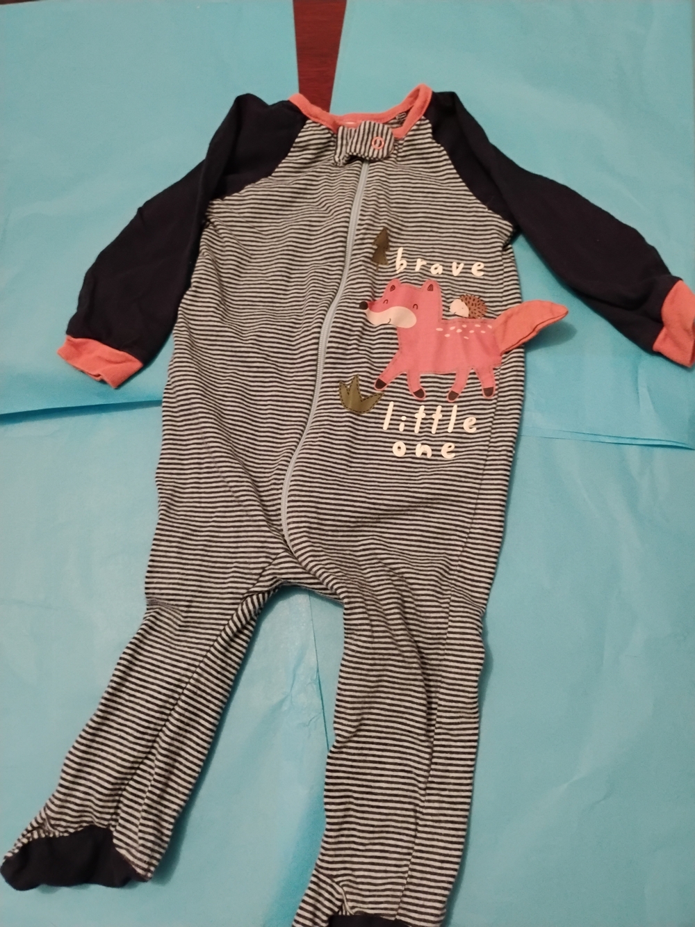 Gerber "Brave Little One" Striped Footed Zipper One-Piece - Orange & Navy